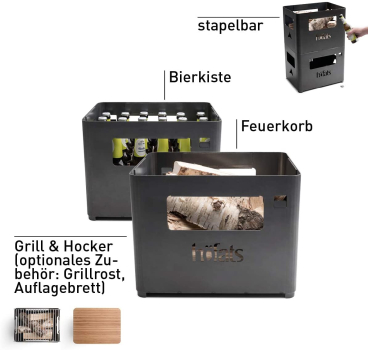 Preview: Höfats® BEER BOX Feuerkorb & Grill & Bierkiste & Hocker Schwarz